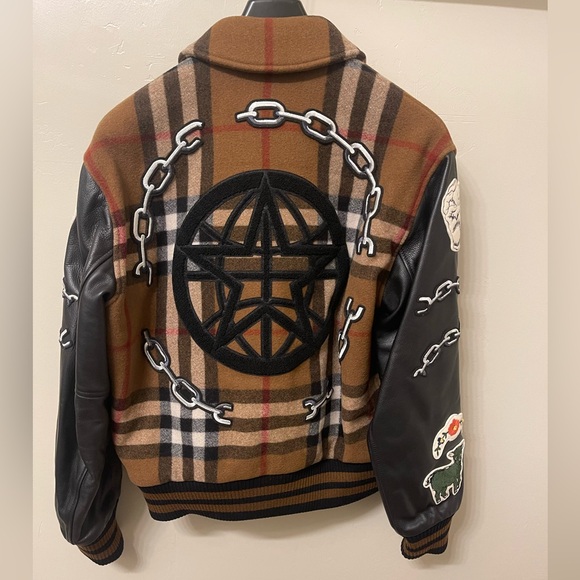 Burberry Brown Plaid Jacket with Black Leather Sleeves - Picture 2 of 4